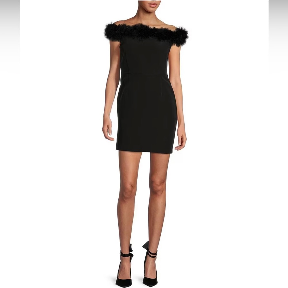 Gianni Bini- Lola Off-the-Shoulder Sleeveless Feather Crepe Sheath Dress